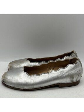 Chloe Lauren Scalloped Metallic Leather Ballerina Flats  Girls Size EU 27 US 10
